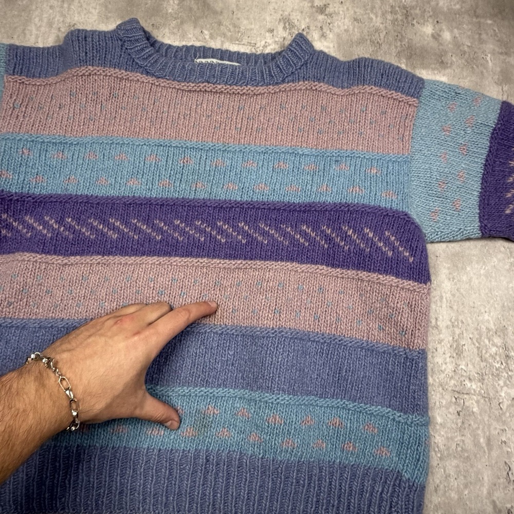 Nomadic Traders Sweater Womens S Pastel Striped Hand Knit 100% Wool VTG Peru - Picture 4 of 6